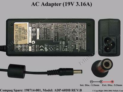 Picture of Compaq Presario Series AC Adapter- Laptop 198714-001(ADP-60DB REV:B), 19V 3.16A, Tip C