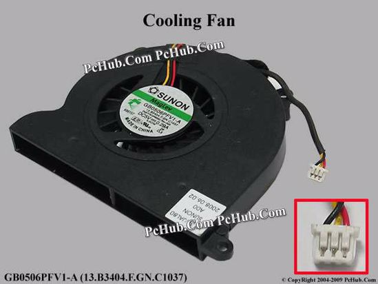 DC5V 0.29A bare fan, Size (mm) : 80 x 66 x 10 GB0506PFV1-A, 13.B3404.F.GN.C1037, R859C SUNON GB0506PFV1-A Cooling Fan . PcHub.com - Laptop parts , Laptop spares , parts & Automation