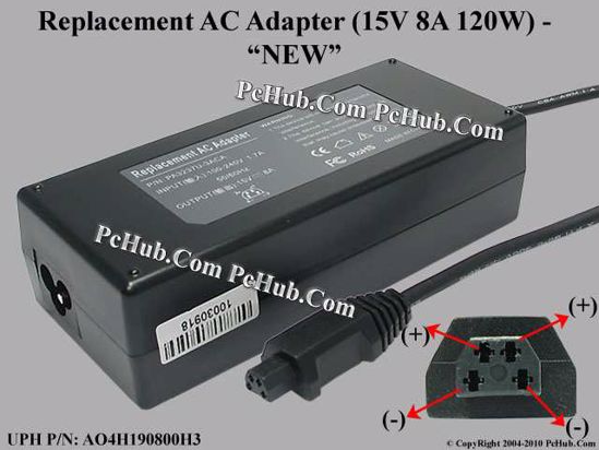 15V 8A 120W, Tip Size= 4 Hole Connector
