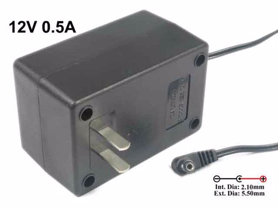 12V 0.5A, Barrel 5.5/2.1mm, US 2-Pin Plug PT41-1200500 UPH Other Brand ...