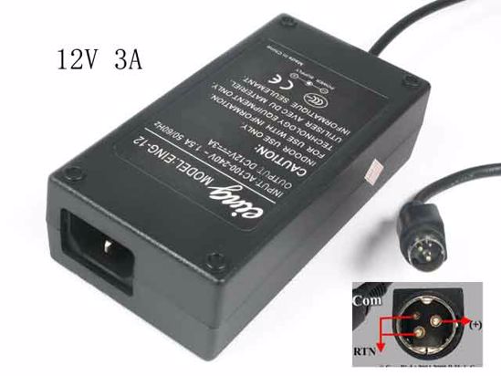 12V 3A, 3-Pin DIN, IEC C14 Eing, Eing-12 PCH OEM Power AC Adapter 5V-12V.   - Laptop parts , Laptop spares , Server parts & Automation