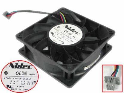 Nidec V34809-35DELF Server - Square Fan KT691, sq120x120x38mm, 4-wire, 12V 3.3A