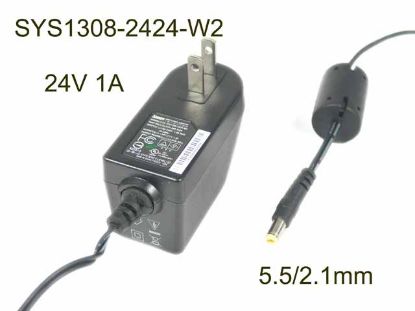Sunny SYS1308-2424-W2 AC Adapter 20V & Above 24V 1A, 5.5/2.1mm, US 2P Plug, New