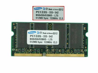 Picture of Samsung M464S6453BK0-L75 Laptop SD RAM 133MHz 512MB, SDRAM-133, PC133S, M464S6453BK0-L75, Laptop