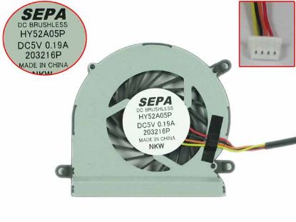 Picture of SEPA HY52A05P Cooling Fan  w40x4x4, 5V 0.19A, Bare fan, NEW