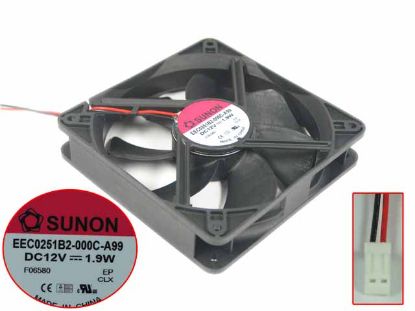 Picture of SUNON EEC0251B2-000C-A99 Server - Square Fan sq120x120x25, 2-wire, 12V 1.9W