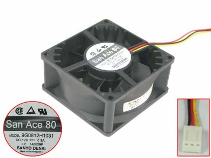 Picture of Sanyo Denki 9G0812H1031 Server - Square Fan sq80x80x38mm, 3-wire 12V 0.9A