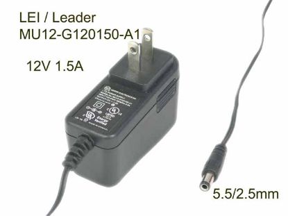 Picture of LEI / Leader MU12-G120150-A1 AC Adapter 5V-12V ， 12V 1.5A, Barrel 5.5/2.5mm, US 2-Pin Plug