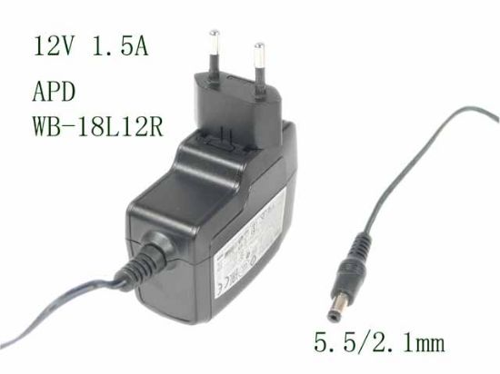 Picture of APD / Asian Power Devices WB-18L12R AC Adapter 5V-12V 12V 1.5A, Barrel 5.5/2.1mm, EU 2-Pin Plug