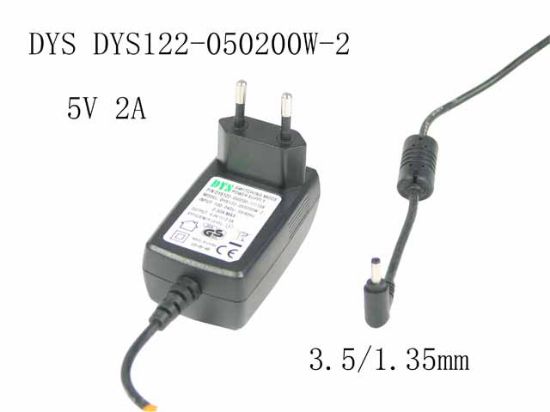 Picture of DYS DYS122-050200W-2 AC Adapter 5V-12V 5V 2A, 3.5/1.35mm, EU 2-Pin Plug