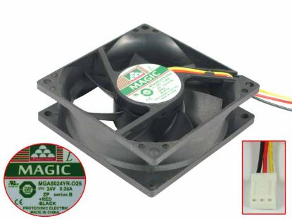 Picture of Protechnic Magic MGA8024YR-O25 Server - Square Fan , sq80x80x25mm, 3-wire, DC 24V 0.26A