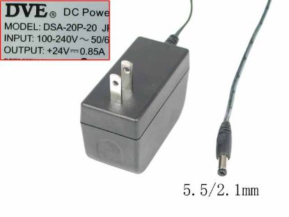Picture of DVE DSA-20P-20 AC Adapter 20V & Above 24V 0.85A, 5.5/2.1mm, US 2P