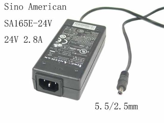 Picture of Sino American SA165E-24V AC Adapter 20V & Above 24V 2.8A, 5.5/2.5mm, C14