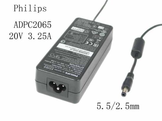 Picture of Philips ADPC2065 AC Adapter 20V & Above ADPC2065, Black, 5.5/2.5mm, 3-Prong