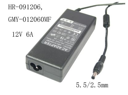 Picture of PCH OEM Power AC Adapter - Compatible HR-091206, GMY-012060MF, 12V 6A, 5.5/2.5mm, 3-Prong, New