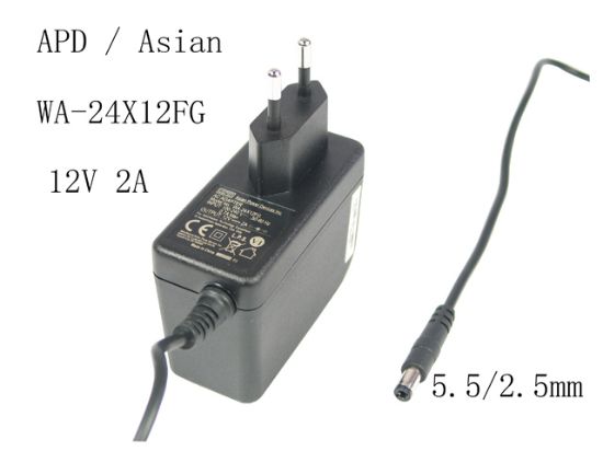 Picture of APD / Asian Power Devices WA-24X12FG AC Adapter 12V 2A,  5.5/2.5mm, EU 2-Pin Plug， NEW