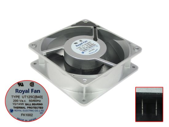 Picture of Royal Fan UT125C Server - Square Fan Steel, [B40], sq120x120x38mm, 2-Pin, AC 200V 15/14