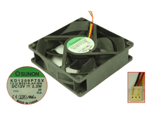 Picture of SUNON KD1209PTSX Server - Square Fan 13.U.B2518.AF.GN, sq92x92x25mm, DC 12V 2.3W, 3-wir