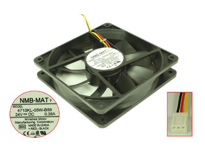 Picture of NMB-MAT / Minebea 4710KL-05W-B59 Server - Square Fan B00, sq120x120x25mm, w50x3x3, DC 24V 0.38A