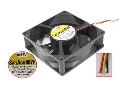 Picture of Sanyo Denki 9WP0812H401 Server - Square Fan sq80x80x25mm, 3-wire, 12V 0.13A