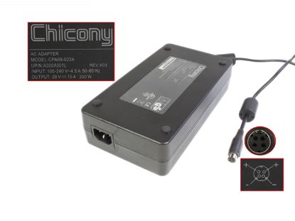 Picture of Chicony CPA09-022A AC Adapter- Laptop 20V 15A, 4-Pin Din, C14