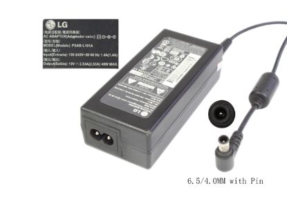 Picture of LG AC Adapter (LG) AC Adapter- Laptop PSAB-L101A, 19V 2.53A, Barrel, 6.5/4.0MM with Pin, 2-Prong