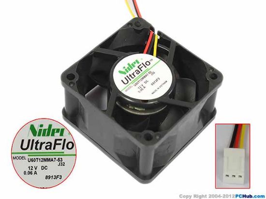 Picture of Nidec U60T12MMA7-53 Server - Square Fan J32, 12V0.06A, sq60x60x25mm, 100x3Wx3P