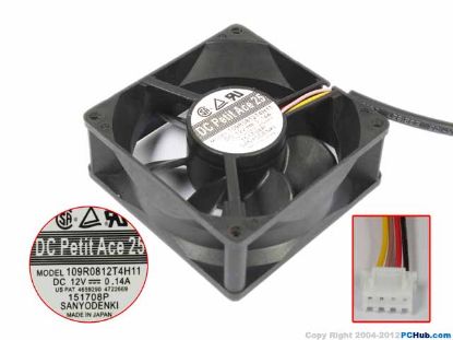 Picture of Sanyo Denki 109R0812T4H11 Server - Square Fan sq80x80x25, w30x4x4, 12V 0.14A