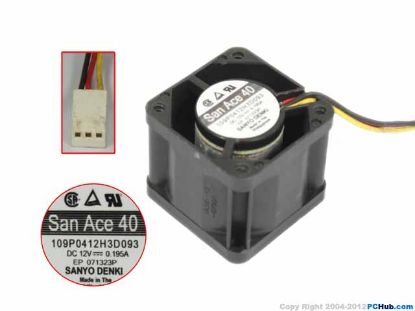 Picture of Sanyo Denki 109P0412H3D093 Server - Square Fan SF40x40x28, w3, 12V 0.195A