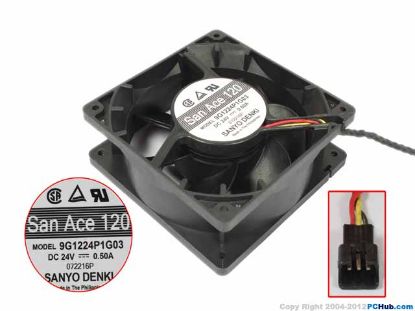 Picture of Sanyo Denki 9G1224P1G03 Server - Square Fan 24V0.50A, Steel, sq120x120x38mm, 3W