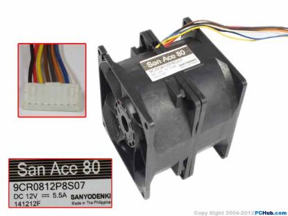 Picture of Sanyo Denki 9CR0812P8S07 Server - Square Fan sq80x8x80, 8-wire, 12V 5.5A
