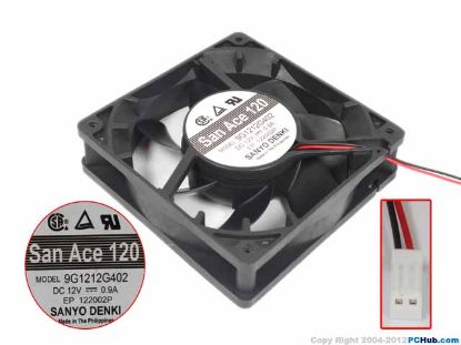 Picture of Sanyo Denki 9G1212G402 Server - Square Fan sq120x120x25mm, w80x2x2, 12V 0.9A