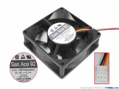 Picture of Sanyo Denki 109P0924S401 Server - Square Fan sq90x90x25, 3-wire, 24V 0.17A