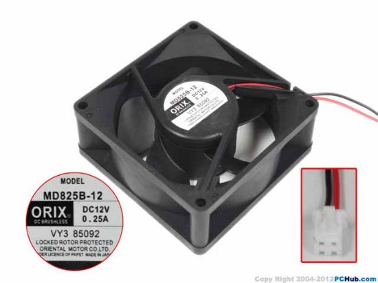 Picture of ORIX MD825B-12 Server - Square Fan SF80x80x25, w100x2x2, 12V 0.25A