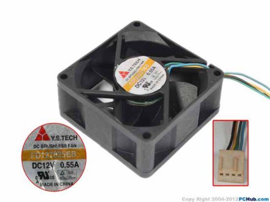 Picture of Y.S TECH FD127025EB Server - Square Fan sq70x70x25mm, w100x4x4, 12V 0.55A