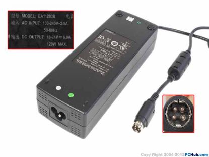 Picture of Edac Power EA11203B AC Adapter 24V 6A, 4-Pin Din