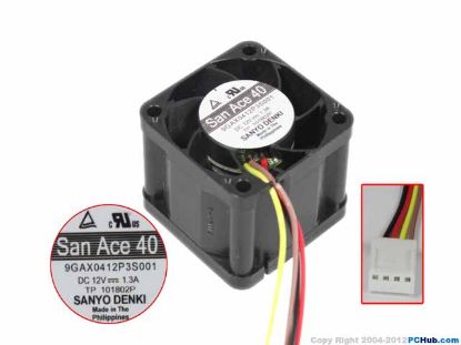 Picture of Sanyo Denki 9GAX0412P3S001 Server - Square Fan 12V1.30A, sq40x40x28mm, 4W