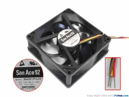 Picture of Sanyo Denki 9GA0912P4J03 Server-Square Fan 9GA0912P4J03， DC 12V 0.39A, 92x92x25mm, 4-Wire