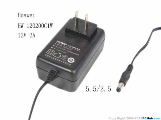 Picture of Huawei AC To DC (Huawei) AC Adapter 5V-12V,HW 120200C1W, 12V 2A, 5.5/2.1mm, US 2-Pin