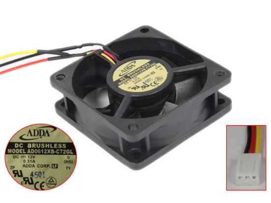 Picture of ADDA AD0612XB-C72GL Server - Square Fan (HS),  G(H5ASF) sq60x60x20, w65x3x3, 12V 0.31A