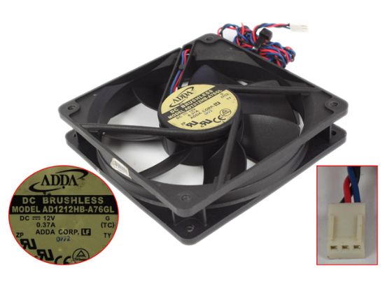 Picture of ADDA AD1212HB-A76GL Server - Square Fan G, (TC), 12V0.37A, sq120x120x25mm, 100x3Wx3P