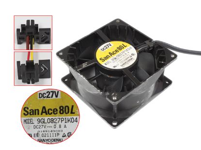 Picture of Sanyo Denki 9GL0827P1K04 Server - Square Fan sq80x80x38mm, w60x3x3, 24V 0.08A