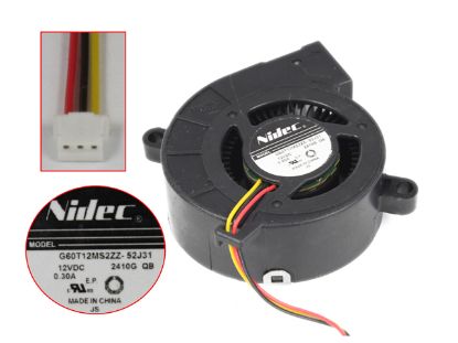Picture of Nidec G60T12MS2ZZ-52J31 Server - Blower Fan bw60x60x25mm, 3-wire, DC 12V 0.30A,