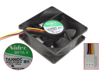 Picture of Nidec M33406-68 Server - Square Fan TA300DC, sq80x80x25, 3-wire, 12V 0.29A