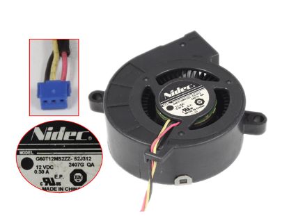 Picture of Nidec G60T12MS2ZZ-52J312 Server - Blower Fan 2417G, QB, 12V0.30A, bw60x60x25mm, 3W