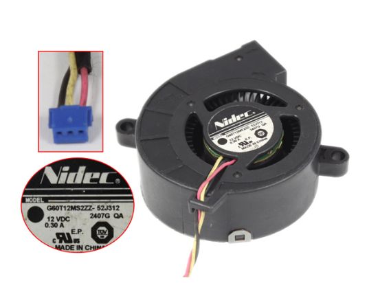 Picture of Nidec G60T12MS2ZZ-52J312 Server - Blower Fan 2417G, QB, 12V0.30A, bw60x60x25mm, 3W
