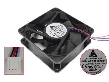 Picture of Delta Electronics AFB1212SHE Server - Square Fan -F00, sq120x120x38, w100x3x4, 12V 1.60A