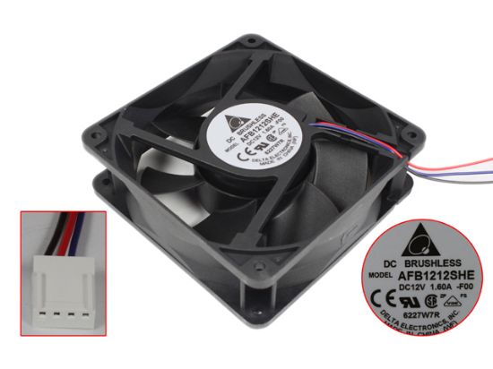 Picture of Delta Electronics AFB1212SHE Server - Square Fan -F00, sq120x120x38, w100x3x4, 12V 1.60A
