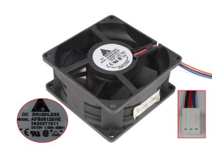Picture of Delta Electronics AFB0812SHE Server - Square Fan SM01, sq80x80x38, 3-wire, 12V 1.00A