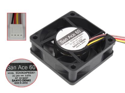 Picture of Sanyo Denki 9GA0624P6S001 Server - Square Fan sq60x60x20, 4-wire, 24V 0.07A